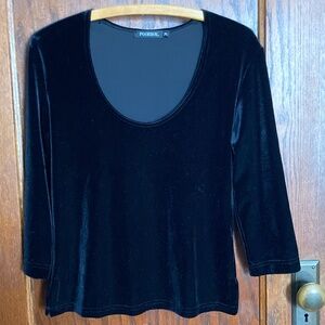 POORBOY Vintage Velvet Scoop Neck 3/4 Sleeve Blouse - Women's Size SP